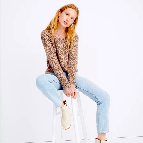 Madewell Pink and Leopard Print Fuzzy Sweater - Picture 2 of 7